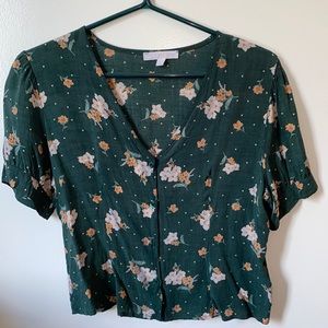 Button up V-Neck Short Sleeve Blouse